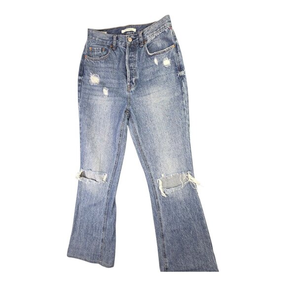 Pacsun Jeans Womens 26 Blue High Rise Bootcut Distressed Ripped Denim Button Fly - Picture 1 of 13